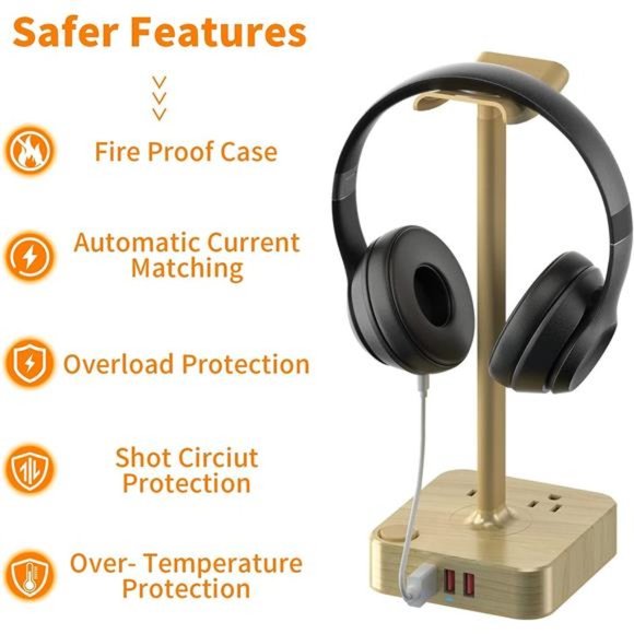 Headphone Stand with 3 USB Charger Desk Gaming Headset Holder Hanger Rack Gaming - Picture 5 of 7